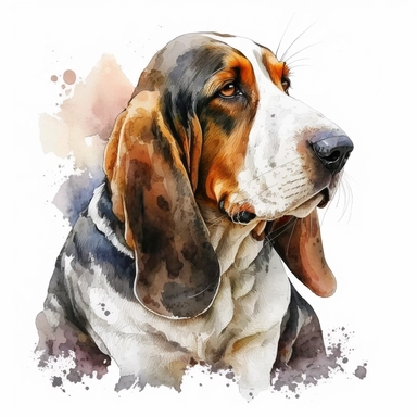 a watercolor painting of a Basset Hound, clipart, white background