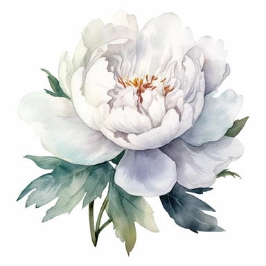 Watercolor beautiful white rich peony clipart on a white background in the style of feminine sticker art, Tanya Shatseva, storybook illustration, pure white and subtle gray shades, Georgia O'Keeffe, flower and nature motifs, colored line art, colored outlines, cottagecore design, watercolor on white background, ombre, neutral tones, colored line art, colored outlines, iridescent ombre, gradient shading, symbol of purity and innocence, vibrant digital art oil paint photorealism, an illustration o