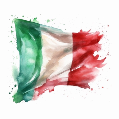 Italian Flag Watercolor: A vibrant watercolor clipart featuring the flag of Italy, with its vertical stripes of green, white, and red, symbolizing the country's unity and patriotism. (Watercolor, no background)