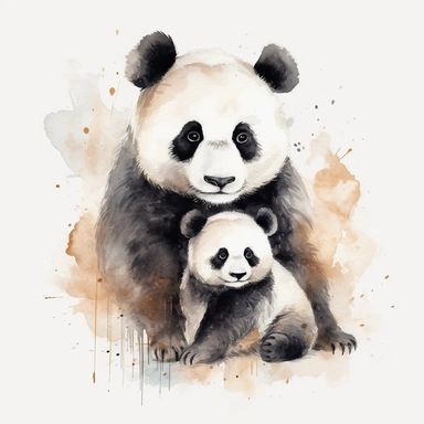 Panda Mom and Baby Watercolor Clipart Graphic, 4k white background