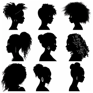 SVG Hairstyles, Black Silhouettes digital clipart,