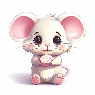 clipart, cute kawaii mouse isolated on a white background, cartoon style, chibi style, vector, 3D, no shadows