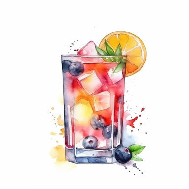 Tom Collins Cocktail clipart water color style isolated in white background