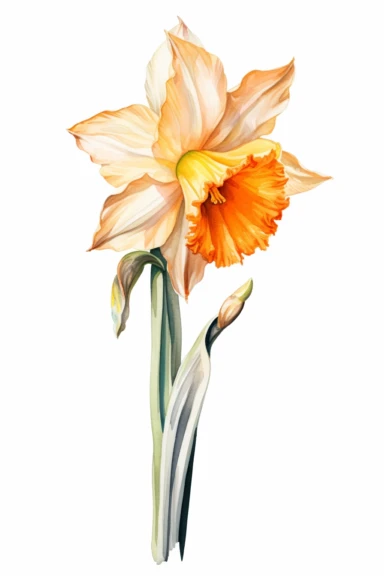 a single Narcissus flower, watercolor, clipart, hd, on a white background