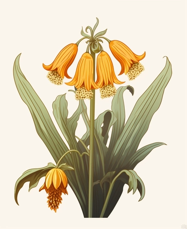 Isometric Sticker Clip Art of Fritillaria imperialis, the crown imperial, imperial fritillary, one stem