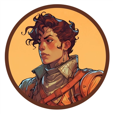 A Dungeons & Dragons character portrait circular tondo depicting a desert onsen female knight, Craig Mullins Basil Wolverton Mike Allred Josh Kirby, Mad Max Lord of the Rings Discworld, handpainted punk zine indie retrowave, clipart illustration, circular solid background circular border