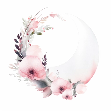 half a circle, minimal, pale pink watercolor flowers, wedding invite, clipart, white background, half circle