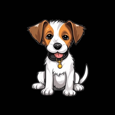 cute cartoon jack russel dog clipart, black background,--no cut off edges