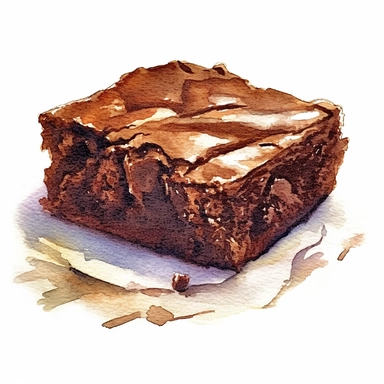 Chocolate brownie, highly detailed, watercolor, clipart, illustration, white background, digital painting, paper crafting, no signature, no text