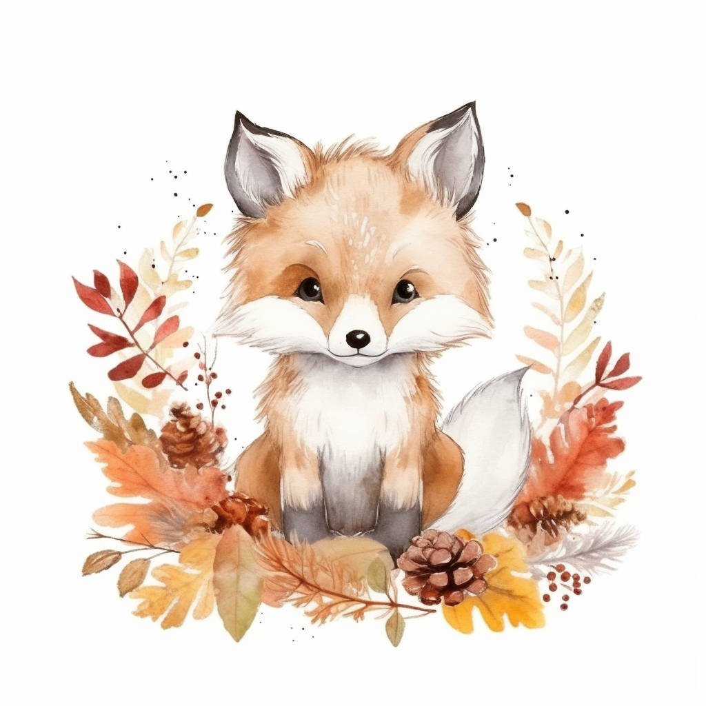 cute woodland fox clipart, in watercolour style - Clip Art Library