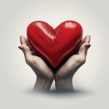 realistic hands holding a red heart, 5 fingers on each hand, clipart--ar 3:2