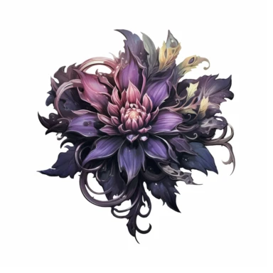 mystical dark fantasy witchy individual flower clipart, hd 4k, detailed, focused, isolated on white background