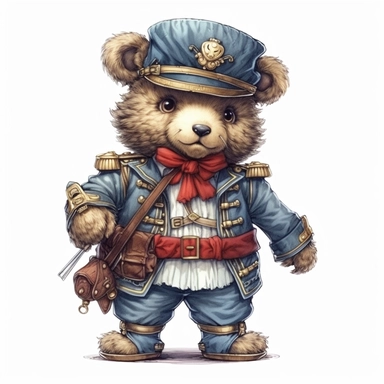 Adorable cute fantasy Teddy bear dressed like a Grenadier, nursery art, clipart image, lineart image, white background, very detailed, 8k