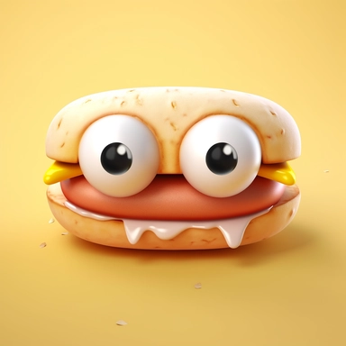 cute hot dog character. hot dog, cartoon, eye, illustration, funny, character, fast food, food, unhealthy, cute, face, fun, goofy, three-dimensional , Clipart, white isolated background, space out, hd, 8k, realistic