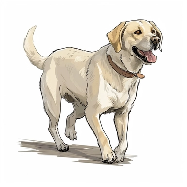 Labrador Retriever, Walking, cartoon, Clipart, white background, no text, no caption