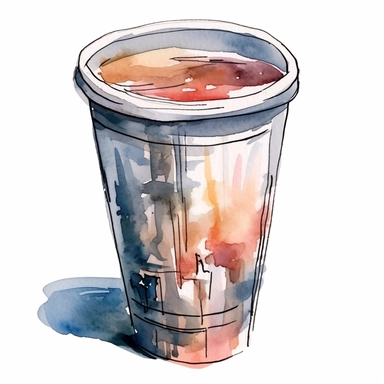a Coffee takeaway cup in the style of watercolour clipart with detailed brush strokes