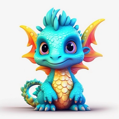 Create a delightful AI-generated clipart image featuring a cute baby dragon with vibrant colors and a touch of realism. The artwork should be in a clipart style, combining cute elements with a touch of realistic detailing. The goal is to create an adorable and approachable dragon character that can be used in various design projects