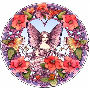 Clipart of summer fairy butterflies and flowers, in the style of watercolour, clean outline, magical, enchanted,