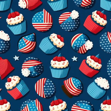 seamless USA patriotic pattern plaid cupcake clipart with repeated pattern,dark blue background
