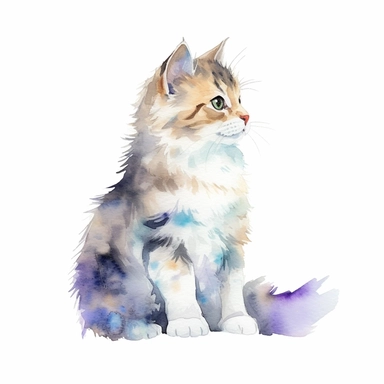 a curious cat clipart with watercolor illustration,full body shot,8k,etsy style, white background