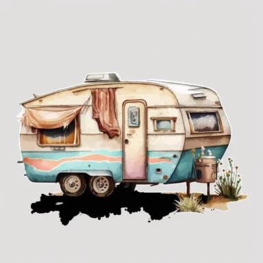Vintage Mobile Travel Home Watercolor, clipart, white background, no watermark, no text, no word