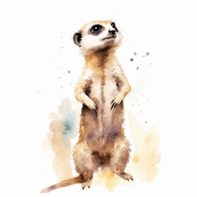 cute meerkat, standing on hind legs and keeping watch, earthy watercolor, clipart, on a white background