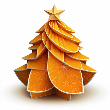 collapsible orange christmas tree decorated with star on top, clip art style, white background