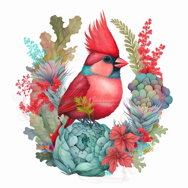 Cute colorful baby cardinal bird sublimation Clipart design, colorful coral around the cardinal bird , 8k