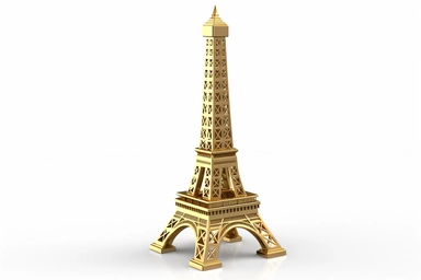 High-resolution, photorealistic clip art of a [Eiffel Tower ], isolated on a clean [white] background, this image features no border, frame, text, or typography, ensuring a clean and clear visual, the expert lighting and texture details showcase object simplicity