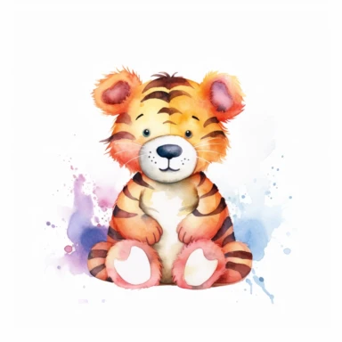 a colorful tigger with kind eyes clipart with watercolor illustration,full body shot,8k,etsy style, white background