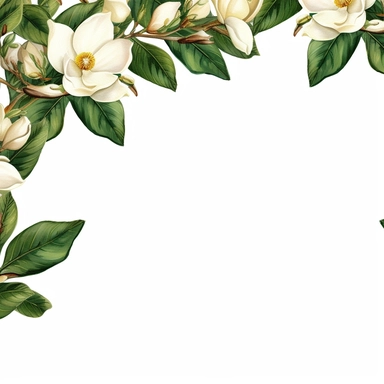 Magnolia leaves border clipart, hd
