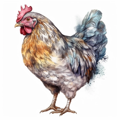 Highly detailed and realistic chicken sitting Watercolor Clipart, transparent background, watercolor and black ink, on white background, NO TEXT,NO WATERMARKS