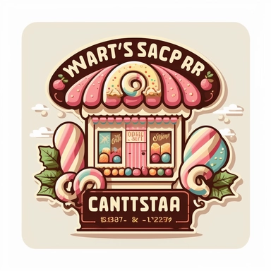 vector sticker design, Christmas Candy Shop clipart, white background, flat colors