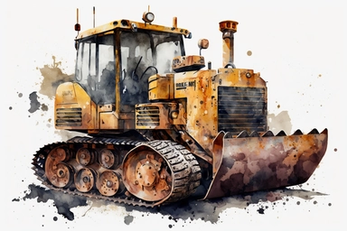 watercolor bulldozer clipart, hd, on white background, spaced out,
