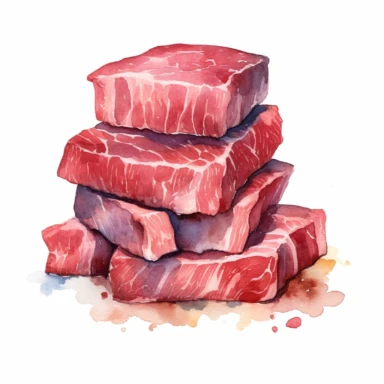 a small pile of insanely beautiful meat, watercolor, bu beatrice potter,clipart on white background