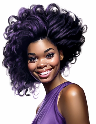 realistic portrait African American woman with Violet Eyes and high hairstlye, style: sparklecore, clipart, white background, 32k