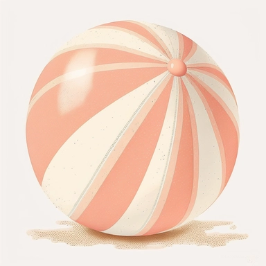 vintage beachball clipart, light peach and white, contrast, white background