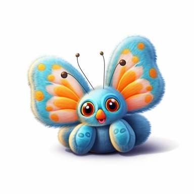 realistic digital painting, clipart of cute plush butterfly toy on white background