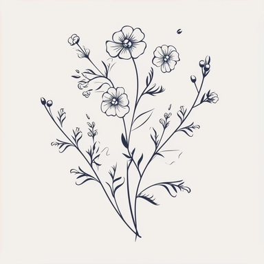 a simplified vector line art Floral illustration, victorian, vintage, minimalism, Flower, Botanical clipart, branches