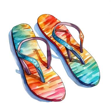 watercolor colorful clipart of a pair of flip flops, hd, on white background