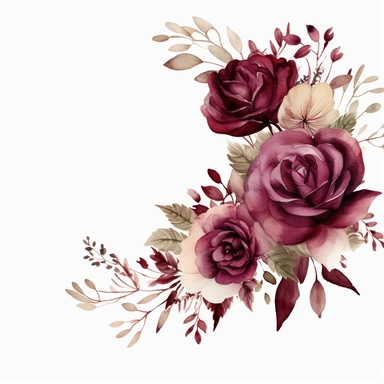 Watercolor dark Burgundy Roses Clipart, flower boarder
