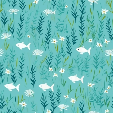 A charming minimalistic pattern for a children's t-shirt design, portraying an underwater scene filled with serene beauty. Graceful fishes of various sizes swim amidst delicate aquatic plants, while a diver explores the tranquil depths. The design features a predominantly light blue background, creating a sense of calm and tranquility. Rendered in a clean and simple clipart style, with minimal lines and subtle colors, this t-shirt design captures the essence of the underwater world in a minimali