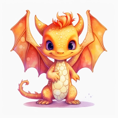 watercolor cute dragon clipart, adorable, big eyes, japan anime style, full body shinny gold color, happily dancing, fying. on white background