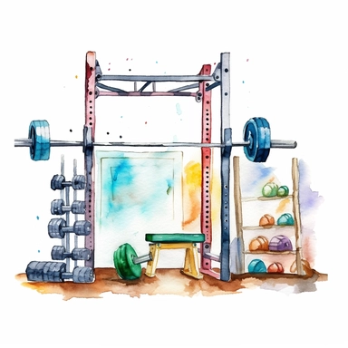 A school gym clipart in the style of watercolor illustrations, white background