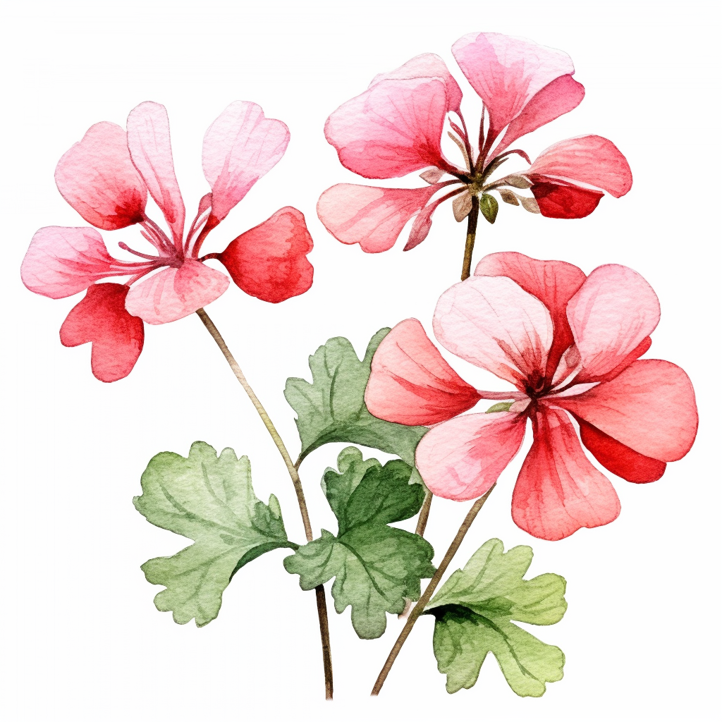 Watercolour Clipart Of Geraniums, Vector, White Background - Clip Art 