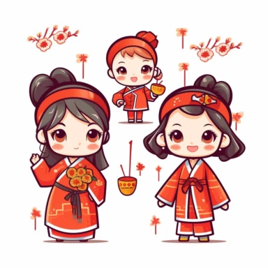 Clip art Chinese New Year costume, flat color, thick lines, cute cartoon white background 8k,--q3