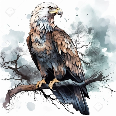 vector art, logo design, Bald Eagle on the branch drawing, Bald Eagle on the branch clipart, transparent background, 4k quality, flawless drawing , Alebrije, abstract, Illustrators, by Sabbas Apterus