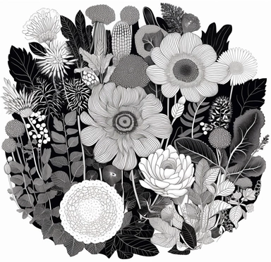 black and white floral clipart i love flower, in the style of paula scher, distinct framing, mikhail vrubel, japonisme, naturalistic shadows, lucy grossmith, japanese-inspired motifs