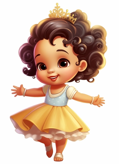 Cartoon baby princess, happy, with hands holding, clipart, white backdrop, no watermark