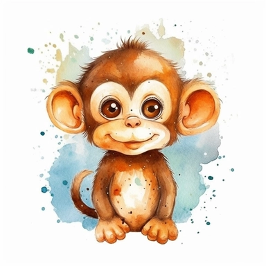baby monkey cartoon watercolor clipart, vector, on a white background, spaced out